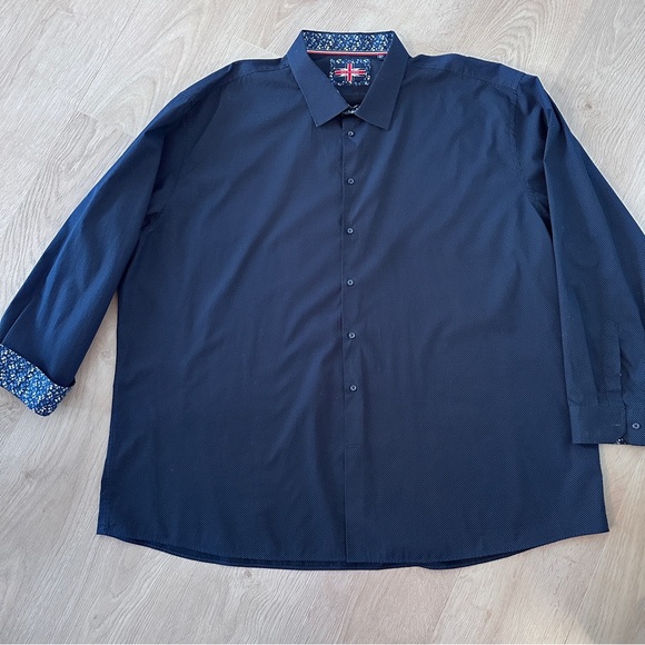 Men’s 4X Cotton Button Down Dress Shirt- Navy Micro Dot - Picture 10 of 10